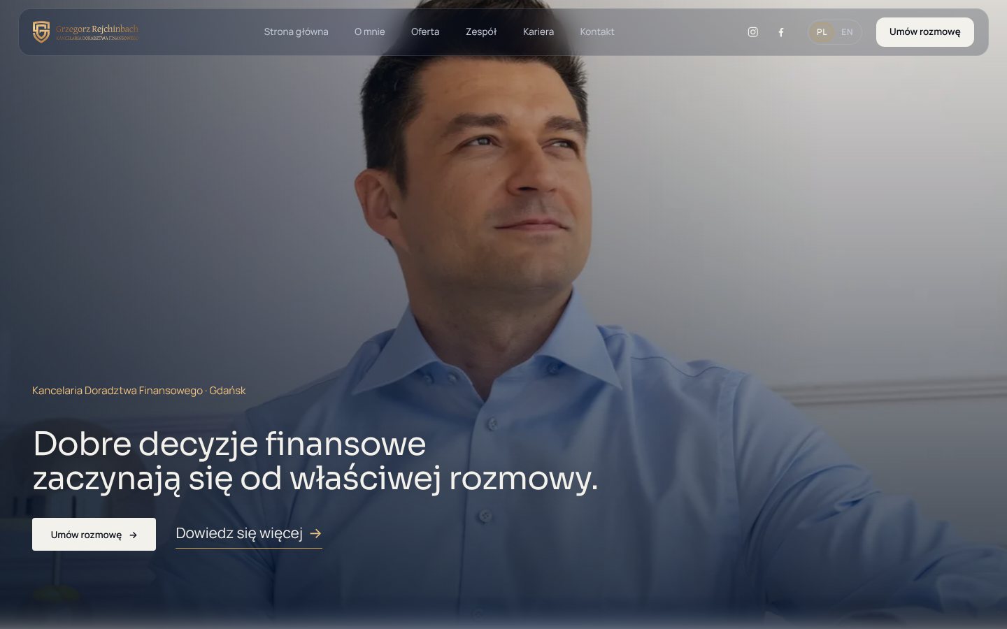 Grzegorz Rejchinbach financial advisory website, hero section