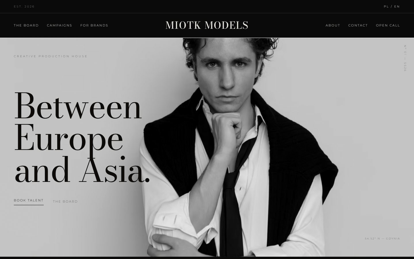 Miotk Models website, editorial hero