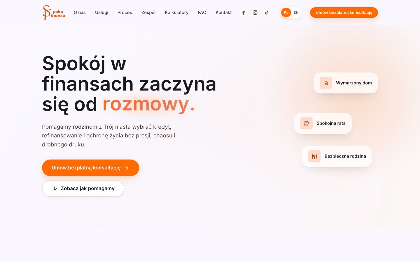 Spoko Finanse website, hero section